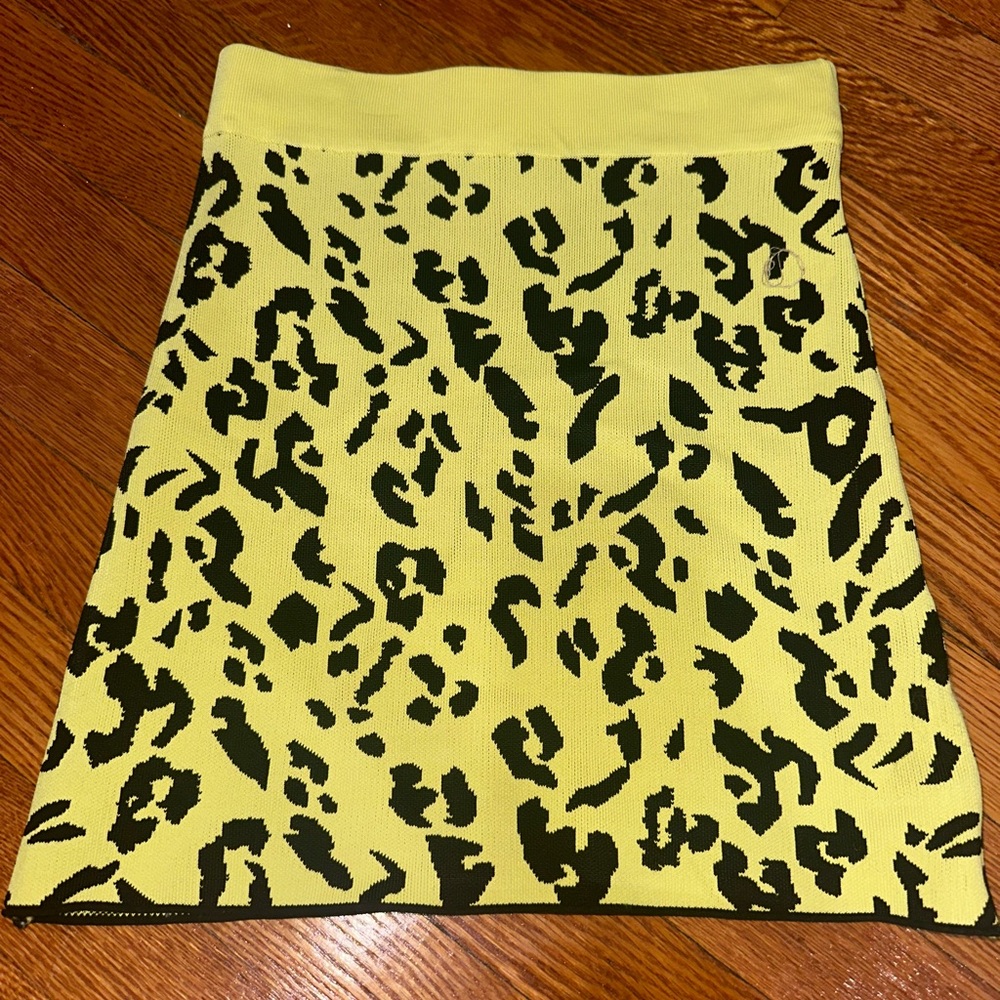 Zara Knit Leopard Print Yellow Skirt